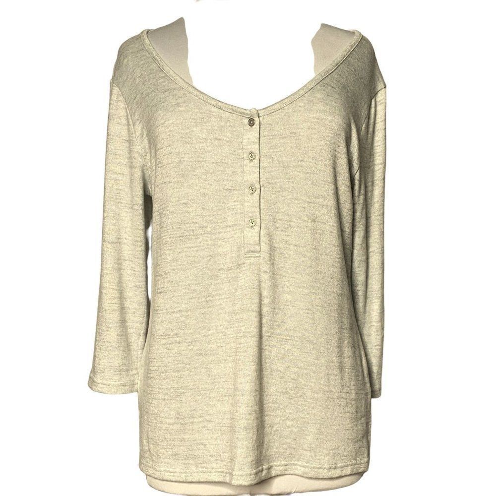 Ink & Ivy Gray Heather 4 Button Henley Top Sz Lg 3/4 Sleeve Pullover Ultra Soft